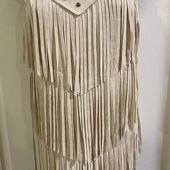 Vocal Triple Tier Fringe Adjustable Strap Faux Suede Camisole Studded Neckline - Picture 3 of 12